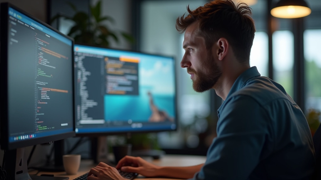 Developer working on game code