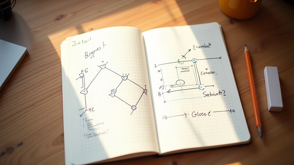 Notebook with handwritten collision detection diagrams showing overlapping rectangles and circles with mathematical notes