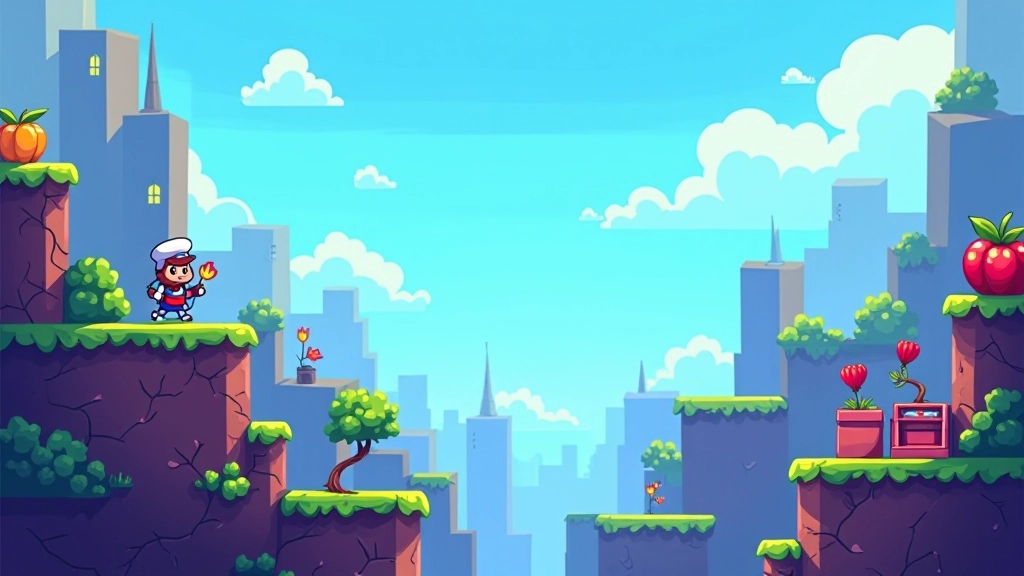 Screenshot of platformer game with character sprite on colorful level
